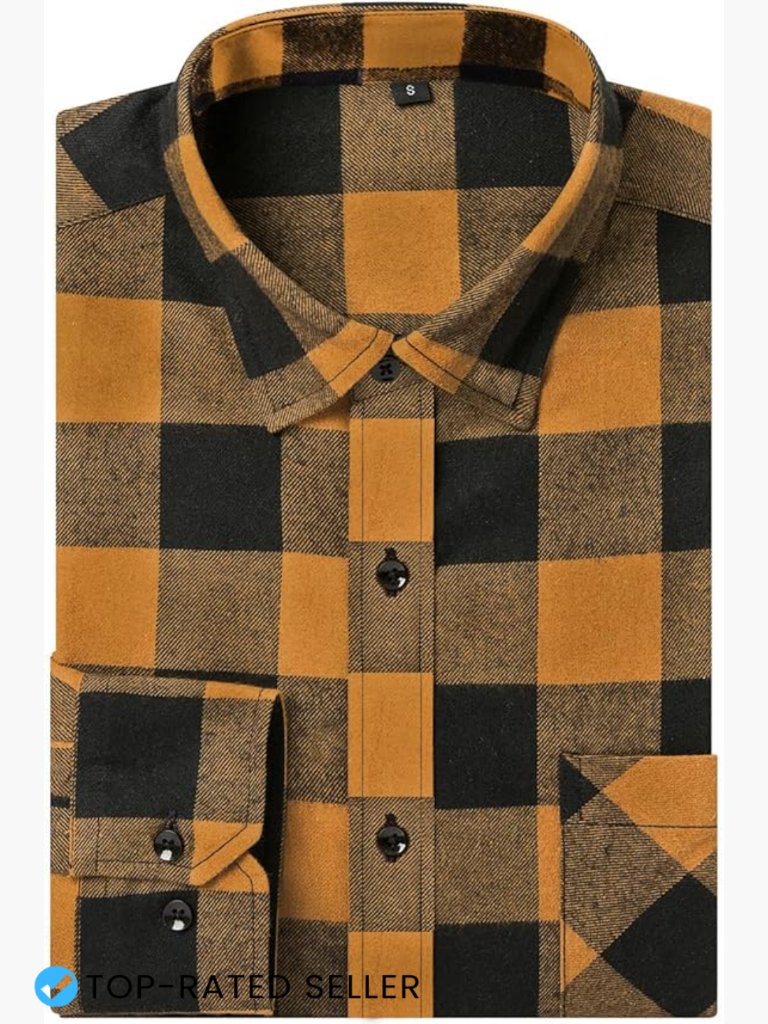 Men's Casual Dress Long Sleeve Buffalo Plaid Checkered Fitted Flannel Shirt